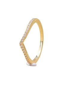 Rhinestone Decor Ring V-shaped Cubic Zirconia Decor Ring - Yellow Gold - View 5