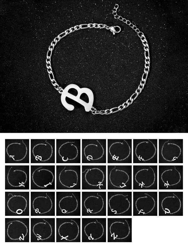 1pc Letter Decor Chain Bracelet, Stainless Steel Jewelry SHEIN USA