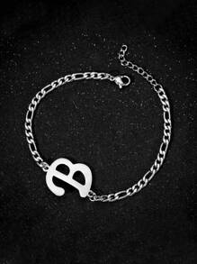 1入組字母裝飾手鏈,不銹鋼首飾類 - 銀色 - 查看 2