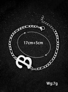 1入組字母裝飾手鏈,不銹鋼首飾類 - 銀色 - 查看 3