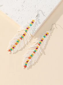 Bead Tassel Drop Earrings - Multicolor - View 2