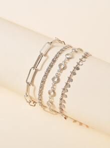 4pcs Simple & Versatile Crystal Heart Shaped Bracelets Set (Random Number Of Beads) - Silver - View 1
