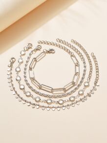 4pcs Simple & Versatile Crystal Heart Shaped Bracelets Set (Random Number Of Beads) - Silver - View 2