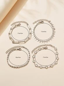 4pcs Simple & Versatile Crystal Heart Shaped Bracelets Set (Random Number Of Beads) - Silver - View 3