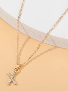 Collar con diamante de imitación colgante de letra - Amarillo Oro - Ver 2