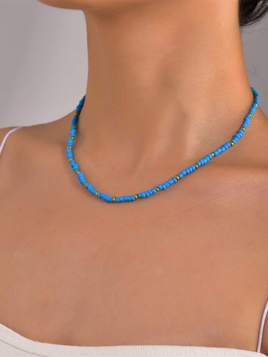 Minimalist Beaded Necklace - Green - View 1