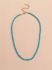 Minimalist Beaded Necklace - Green - View 2