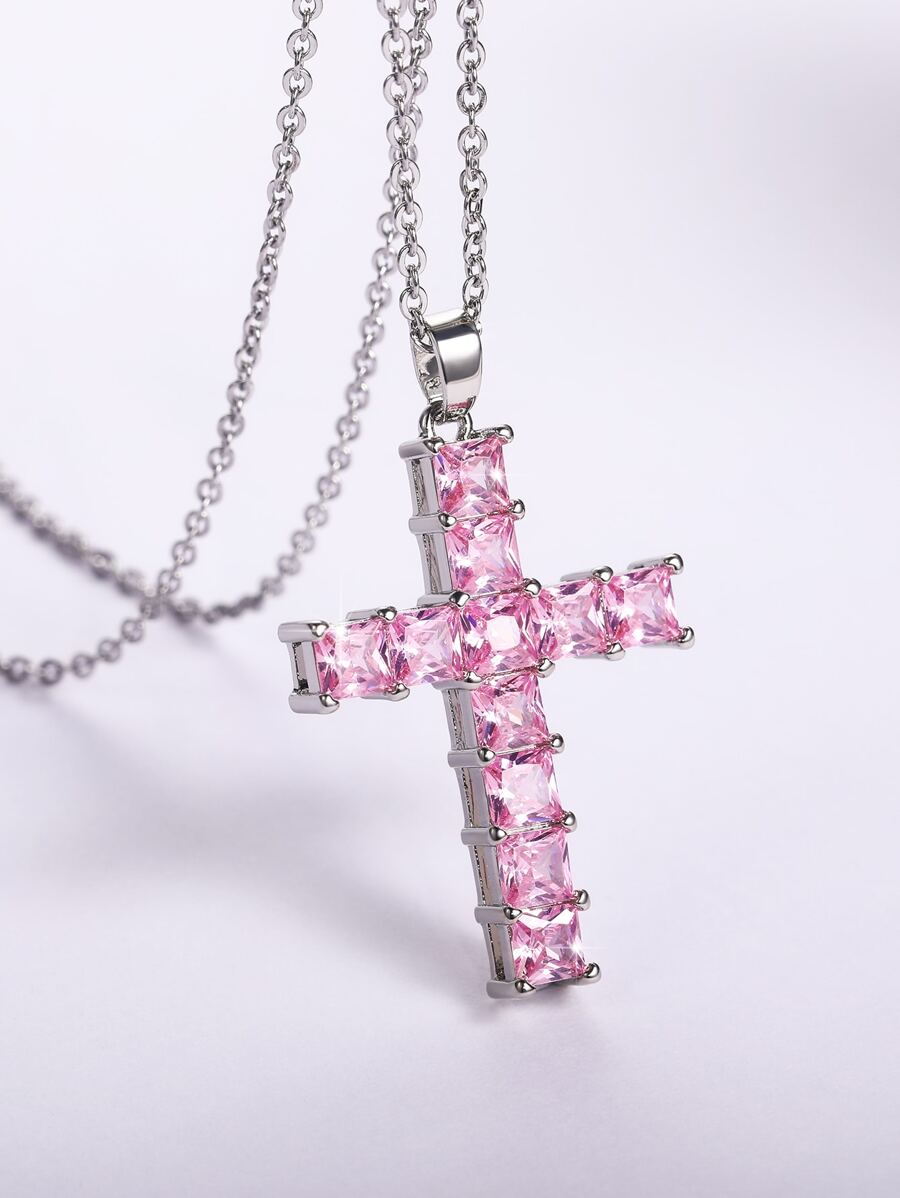 Cubic Zirconia Cross Charm Necklace