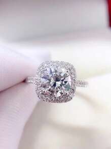 方晶鋯石裝飾戒指 - 銀色 - 查看 2