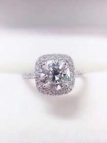 方晶鋯石裝飾戒指 - 銀色 - 查看 3