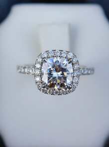 方晶鋯石裝飾戒指 - 銀色 - 查看 4