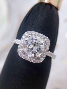 方晶鋯石裝飾戒指 - 銀色 - 查看 5