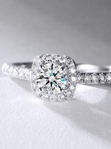 方晶鋯石裝飾戒指 - 銀色 - 查看 6