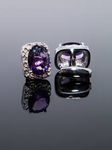 2pcs/set Men Rhinestone Decor Cufflink - Purple - View 5