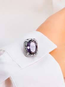 2pcs/set Men Rhinestone Decor Cufflink - Purple - View 1