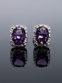 2pcs/set Men Rhinestone Decor Cufflink - Purple - View 2