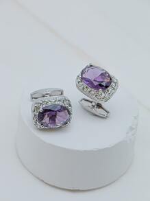 2pcs/set Men Rhinestone Decor Cufflink - Purple - View 3
