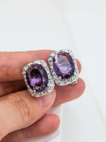 2pcs/set Men Rhinestone Decor Cufflink - Purple - View 4