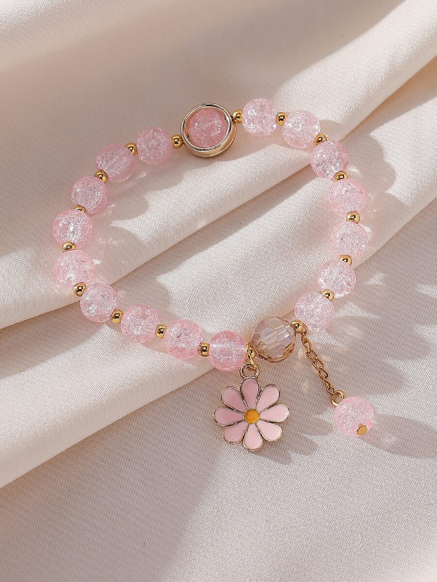 Vòng tay đính cườm hoa Charm - Hồng - Xem 1