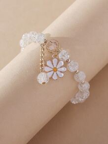 花朵掛飾串珠手鏈 - 白色 - 查看 3