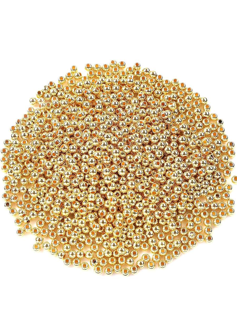 300 顆 4 毫米光滑 Ccb 金色塑膠圓珠，女士和女孩手鍊首飾製作用品