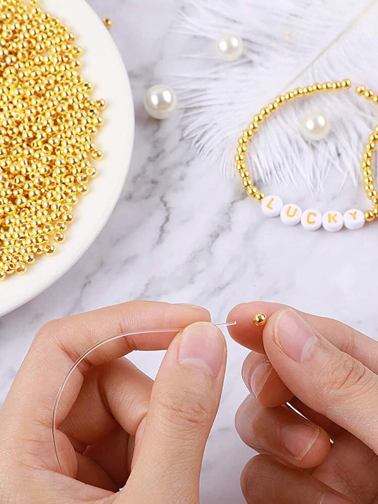 300個 4mmスムーズ Ccb プラスチックラウンドビーズゴールドカラー、女性 & ガールズブレスレットジュエリーメイキング用品 - Yellow Gold - 見る 2