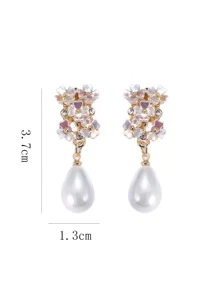 1對鄉村風格甜美優雅假珍珠和花朵夾式耳環,適合節日、生日、約會、派對、婚禮、假日、購物和日常通勤 - 白色 - 查看 6