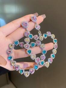 Andkiss Rhinestone Heart Decor Earrings Valentines - Multicolor - View 2