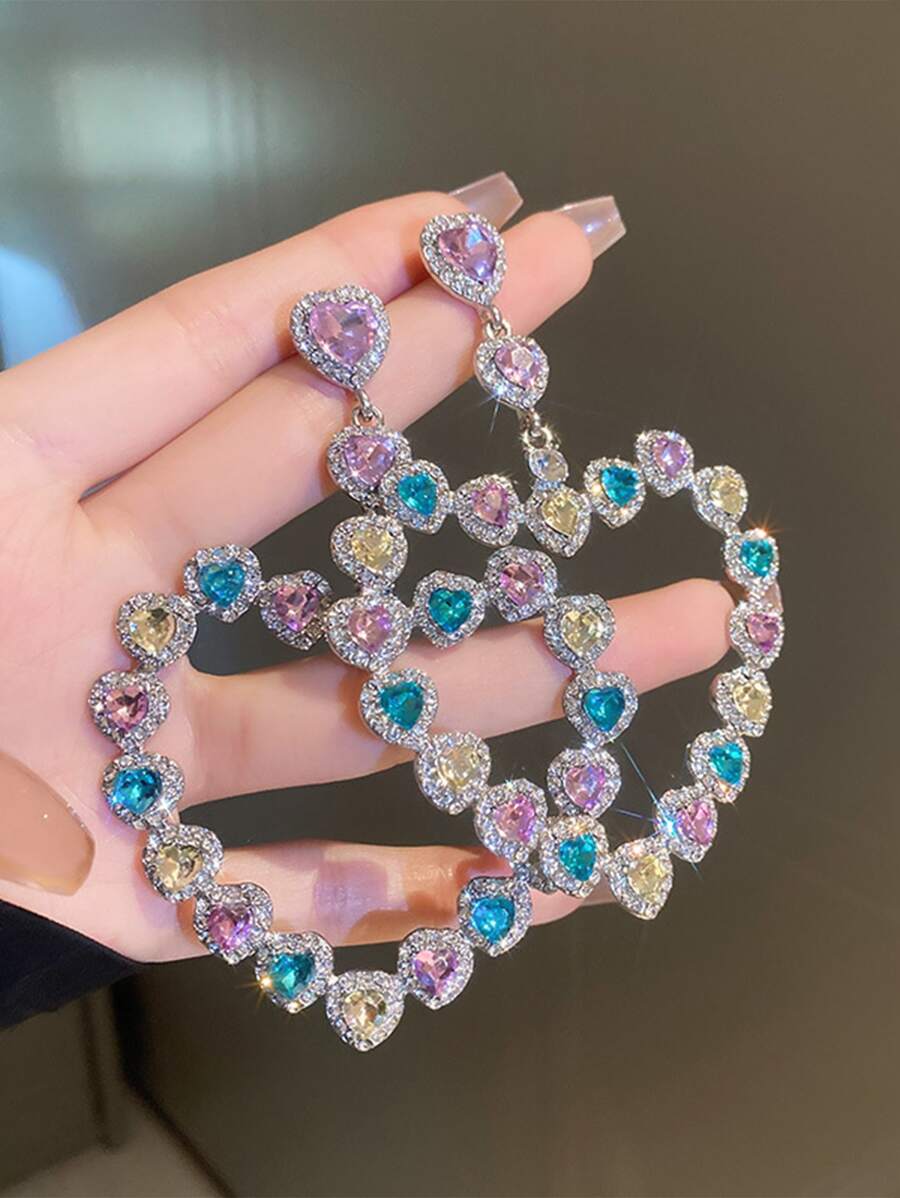 Andkiss Rhinestone Heart Decor Earrings Valentines