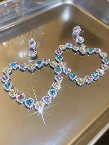 Andkiss Rhinestone Heart Decor Earrings Valentines - Multicolor - View 4