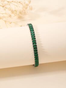 Cubic Zirconia Decor Bracelet - Green - View 1