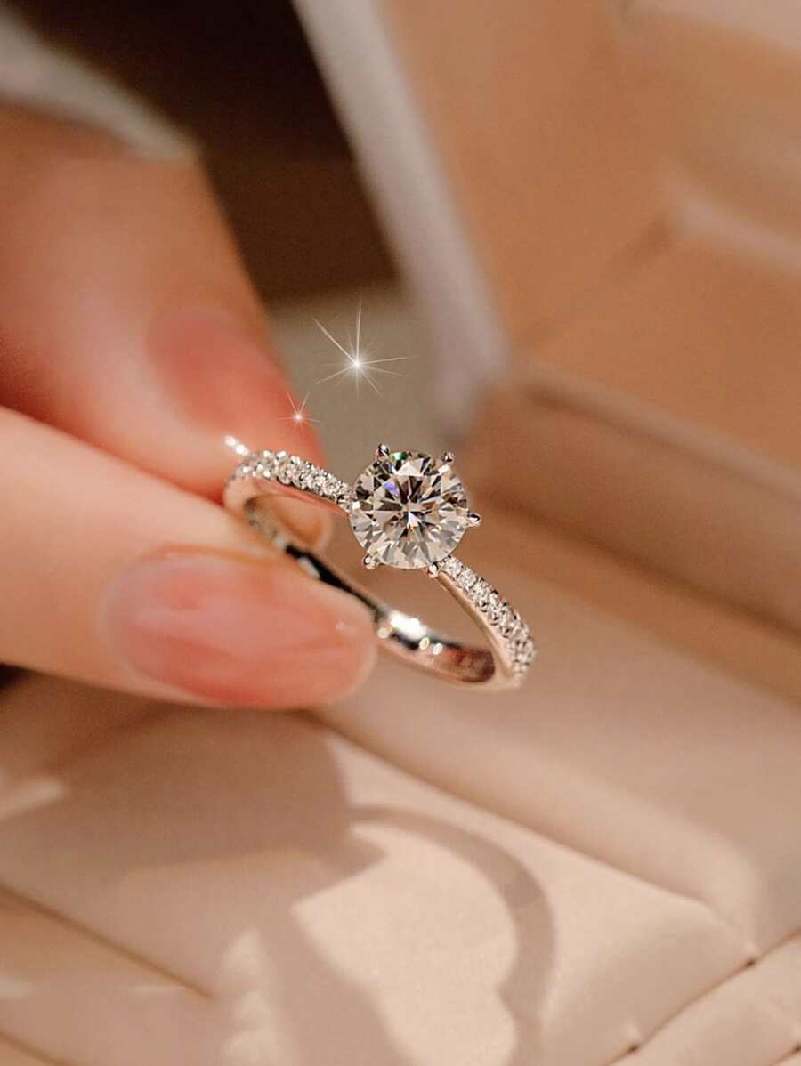 Cubic Zirconia Decor Ring - Silver - View 1