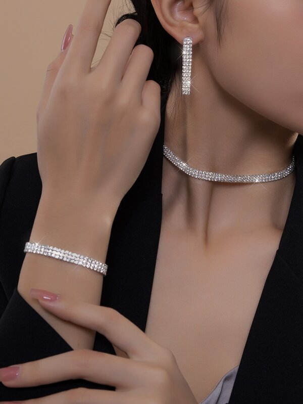4pcs/set Rhinestone Decor Jewelry Set SHEIN USA