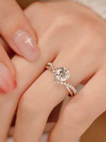 水鑽裝飾戒指 - 銀色 - 查看 2