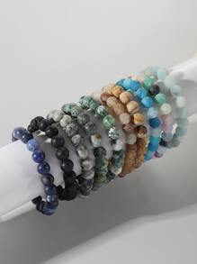 男士石頭串珠手環 - 薄荷綠 - 查看 1