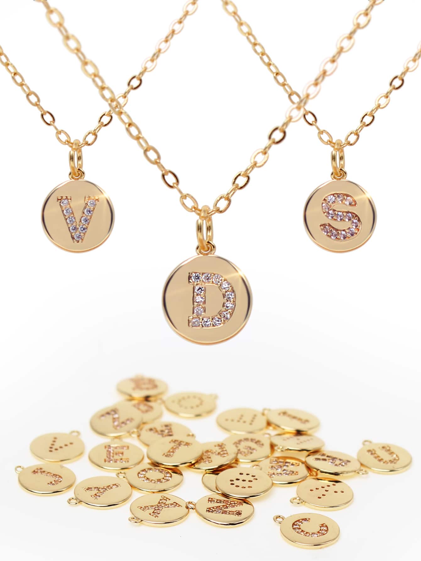 Rhinestone Letter Decor Round Charm Necklace