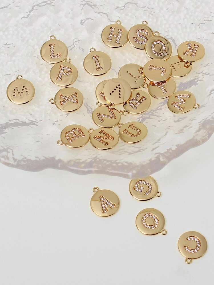 Rhinestone Letter Decor Round Charm Necklace