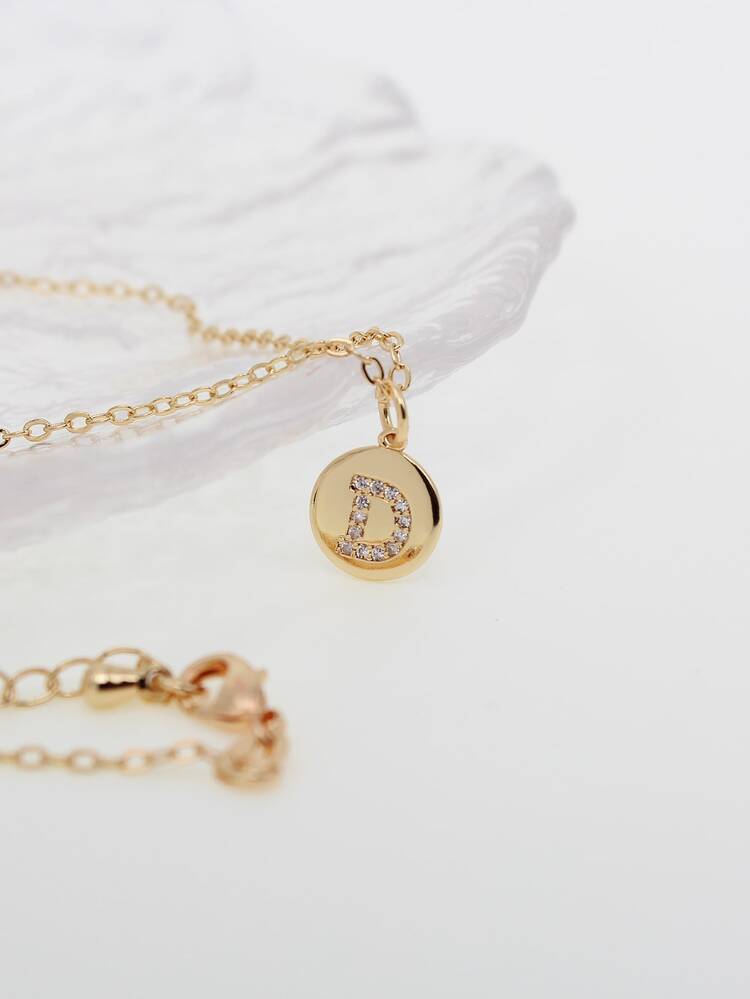 Rhinestone Letter Decor Round Charm Necklace