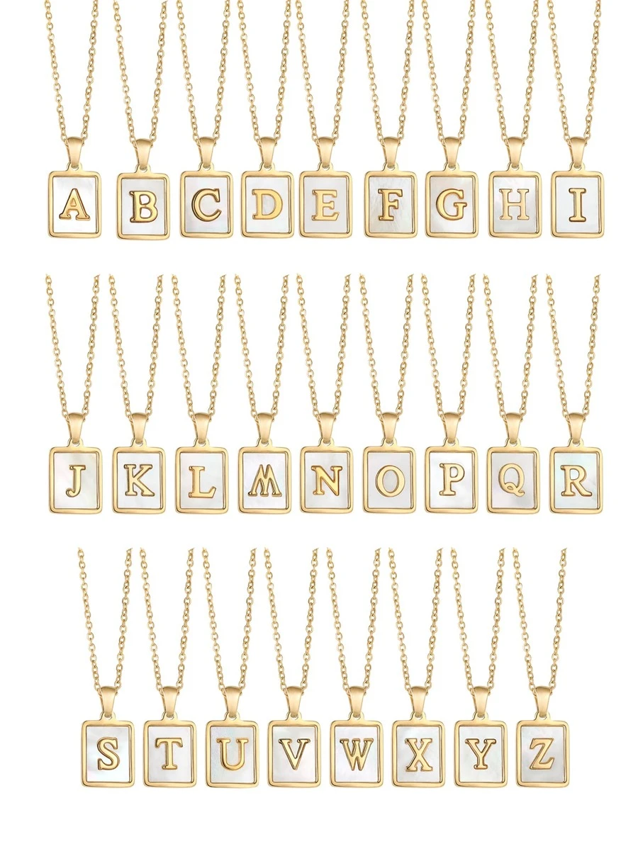 1入組字母細節矩形吊墜項鏈 - 金黃色 - 查看 1