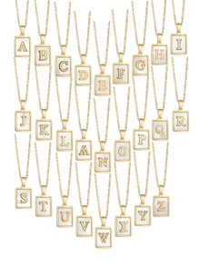 1入組字母細節矩形吊墜項鏈 - 金黃色 - 查看 2