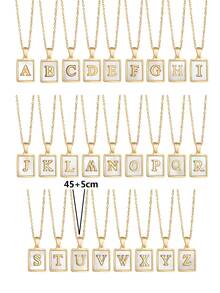 1入組字母細節矩形吊墜項鏈 - 金黃色 - 查看 4