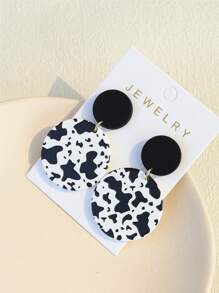 奶牛圖案圓形耳墜 - 彩色 - 查看 3