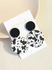 奶牛圖案圓形耳墜 - 彩色 - 查看 4