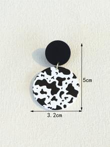 奶牛圖案圓形耳墜 - 彩色 - 查看 7