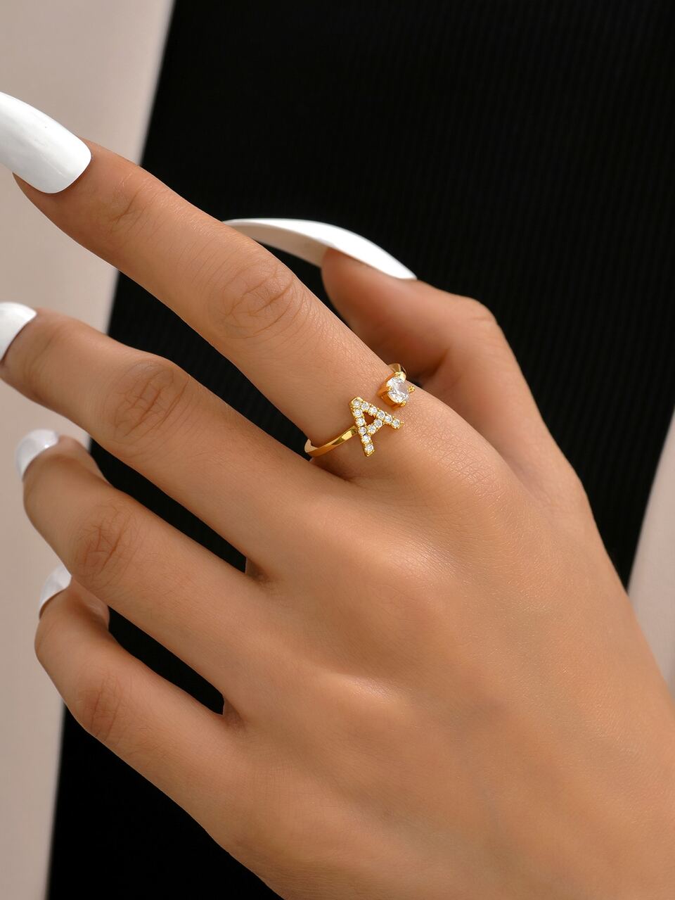 LIEBEIRIS Rhinestone Letter Decor Cuff Ring