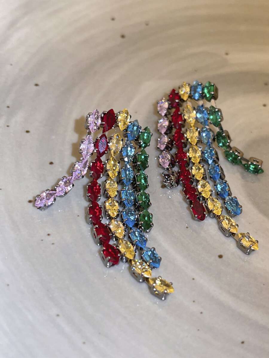 Andkiss 方晶鋯石流蘇耳墜 - 彩色 - 查看 1