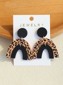 Bông tai thả hình học họa tiết da báo - Nhiều màu - Xem 1