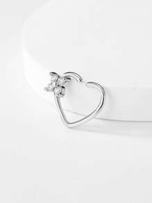 Cubic Zirconia Decor Heart Shaped Nose Ring - Silver - View 2