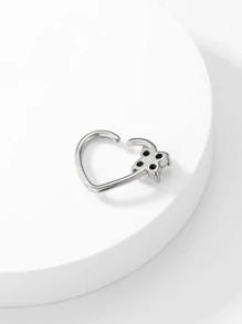 Cubic Zirconia Decor Heart Shaped Nose Ring - Silver - View 3