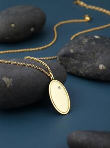 Charm-In Cubic Zirconia Decor Oval Charm Necklace - Yellow Gold - View 1